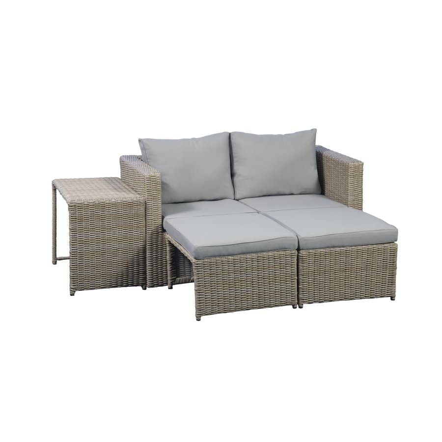 Split Modulsofasæt Brun Polyrattan Beige Stof