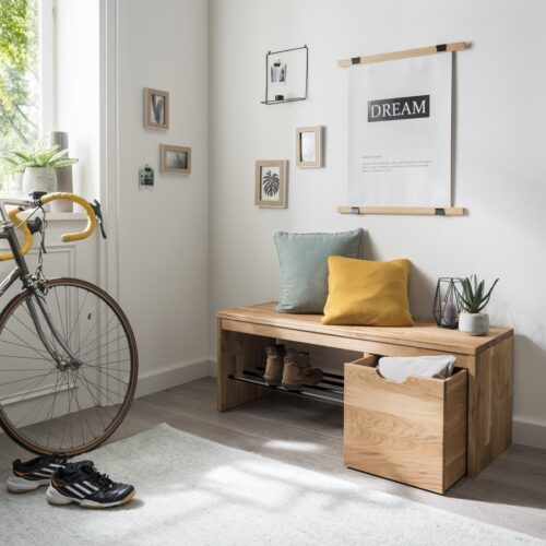 810104-92BENCH COLON w/DRAWER+TUBES. OAK OIL. - Billede 1