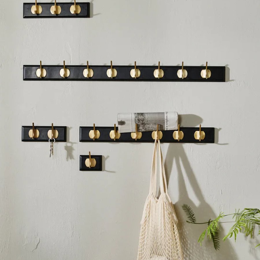 EDGY Knagerække i Sort MDF med Messinglook Knager fra Nordal | 1/2/3/6/8 Knager | 10/20/30/60/90x7x6,5 cm hos uniquebeds, home & living - Billede 2