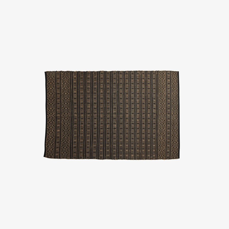 FARAH Gulvtæppe i Bomuld & Søgræs med Mønster fra Nordal | 160x240 cm | Natur, Sort hos uniquebeds, home & living - Billede 1