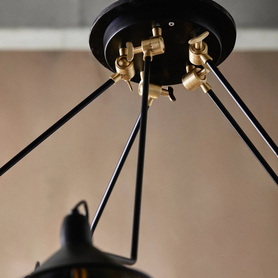 BRIMO Pendel i Sortlakeret Mteal med Messing Detaljer & 5 Arme fra Nordal | Sort, Guld hos uniquebeds, home & living - Billede 5