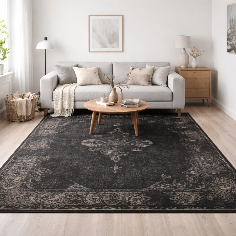GRAND Gulvtæppe med Orientalsk Mønster fra Nordal | 200x290 cm | Sort hos uniquebeds, home & living - Billede 1