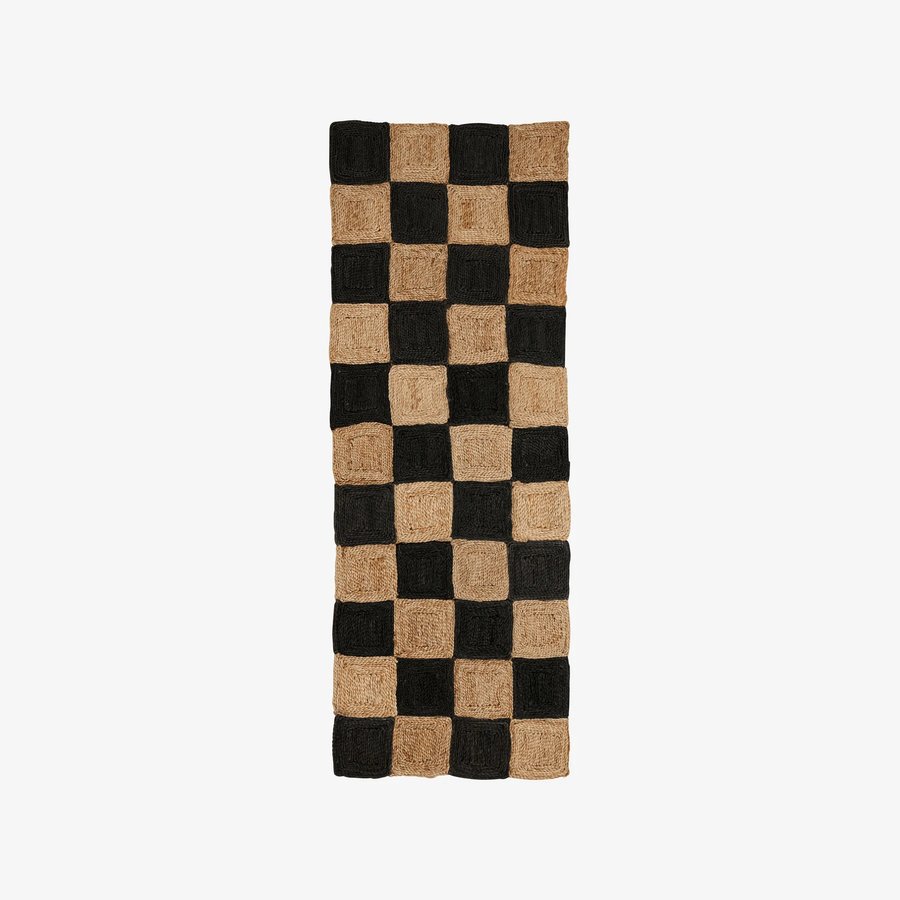 NANEA Gulvtæppe i 100% Jute med Ternet Mønster fra Nordal | 70x200 cm | Brun, Sort hos uniquebeds, home & living - Billede 1